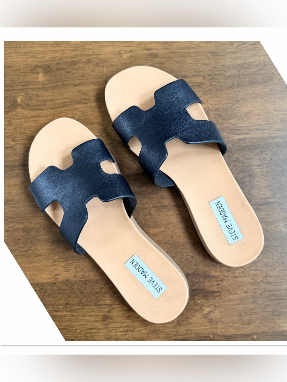 STEVE MADDEN Black Leather Slide Sandals